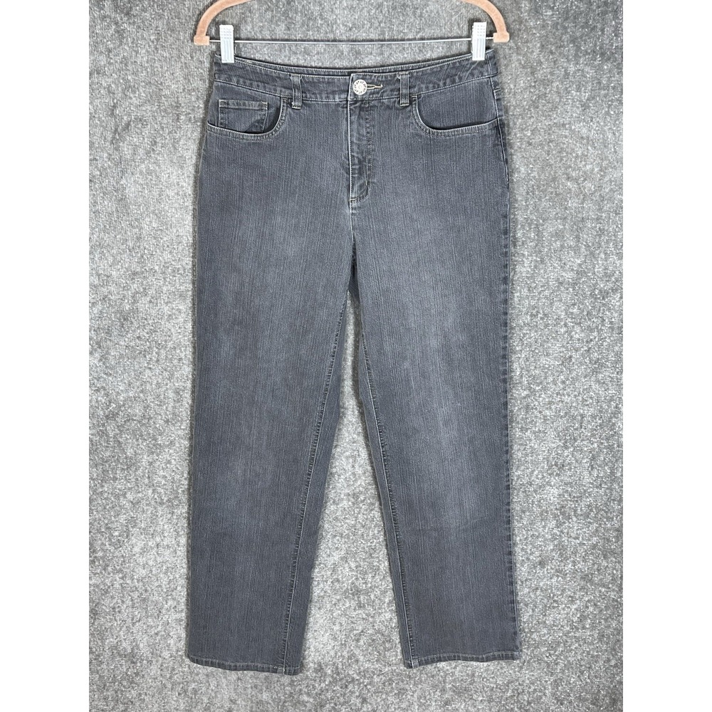 Talbots Petites Stretch Jeans Womens Size 8 Gray Straight Leg Mid Rise 5-Pocket